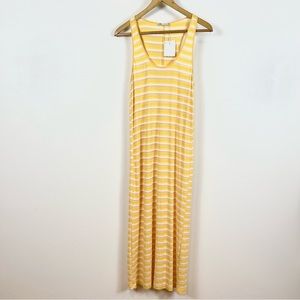 Zara Women's Small Yellow Striped Ribbed Racerback Tank Maxi Dress